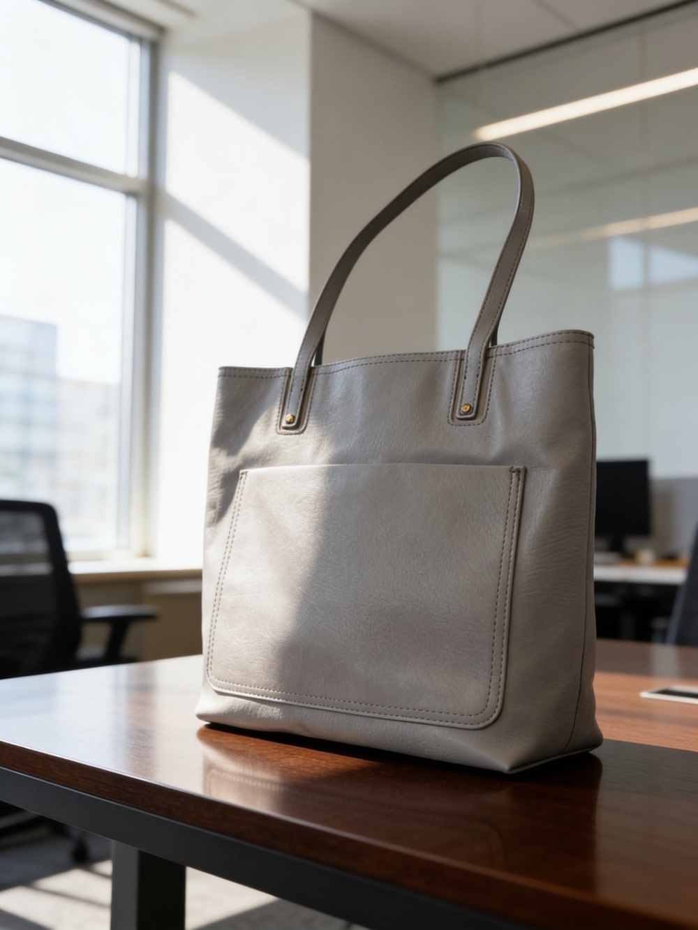 LC Lauren Conrad Gray Leather-Look Front-Pocket Tote
